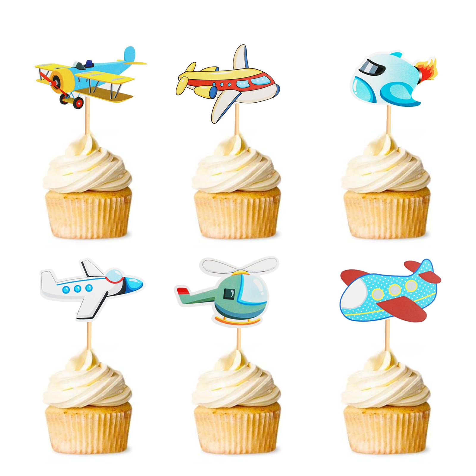 36Pcs Airplane Cupcake Toppers Cartoon Flight Cake Toppers Decorations for Plane Theme Party Kids Birthday Party Baby Shower Supplies