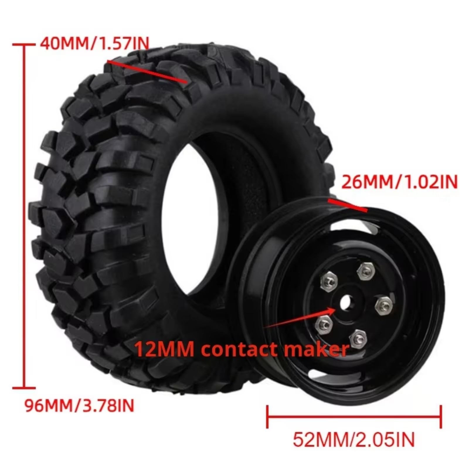 RC Neumáticos para HSP para Redcat para Traxxas para Axial 90046 1/10 Piezas para Coche RC Crawler 4x4 4 Llantas De Goma 96 Mm Y 1,9 Pulgadas con Bloqueo Talón