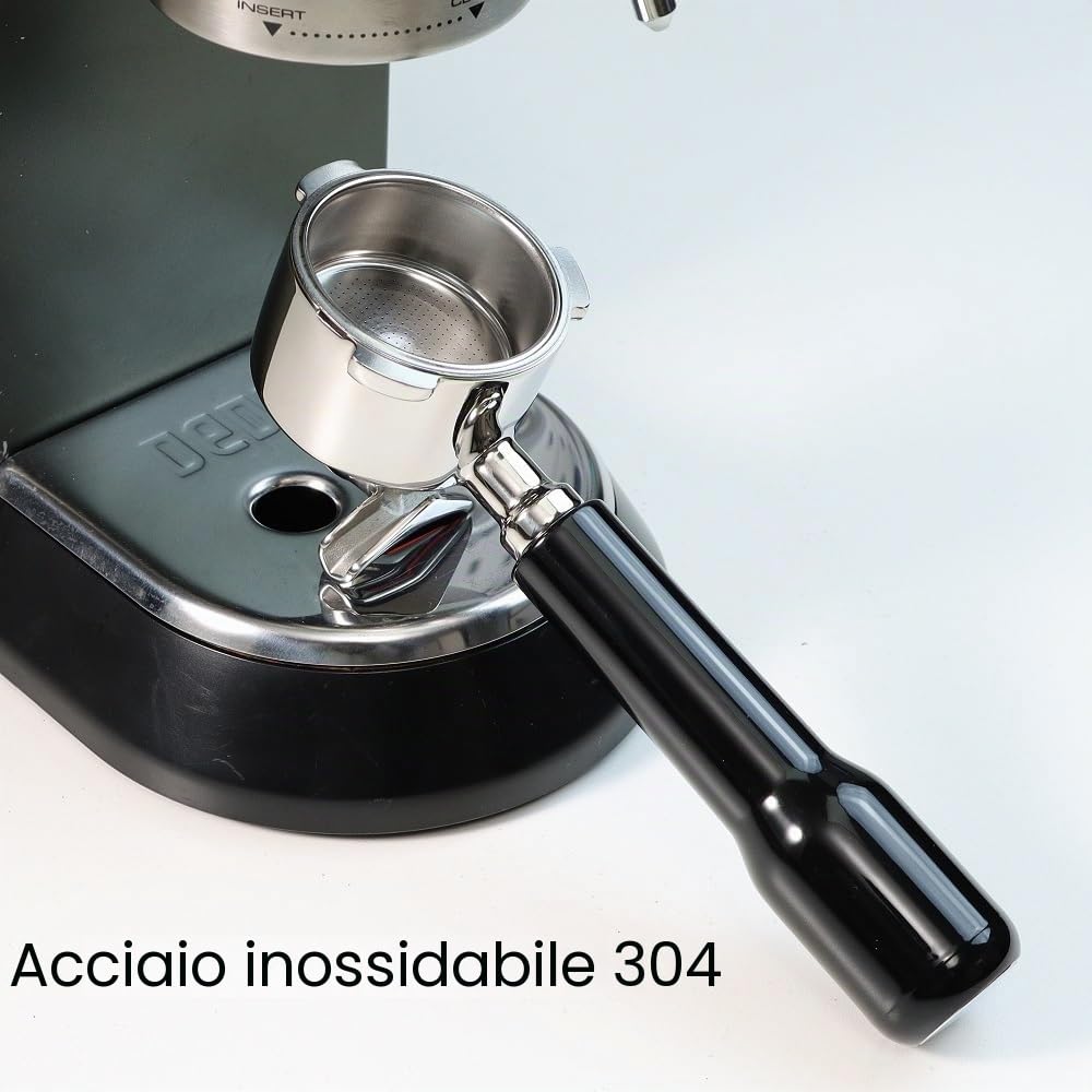Porta filtro 51 mm a 3 bracci con doppio beccuccio per Delonghi Dedica EC680/EC685/EC785/EC820/EC850/EC860, cestello filtrante con maniglia in ABS e porta filtro in acciaio inossidabile, nero