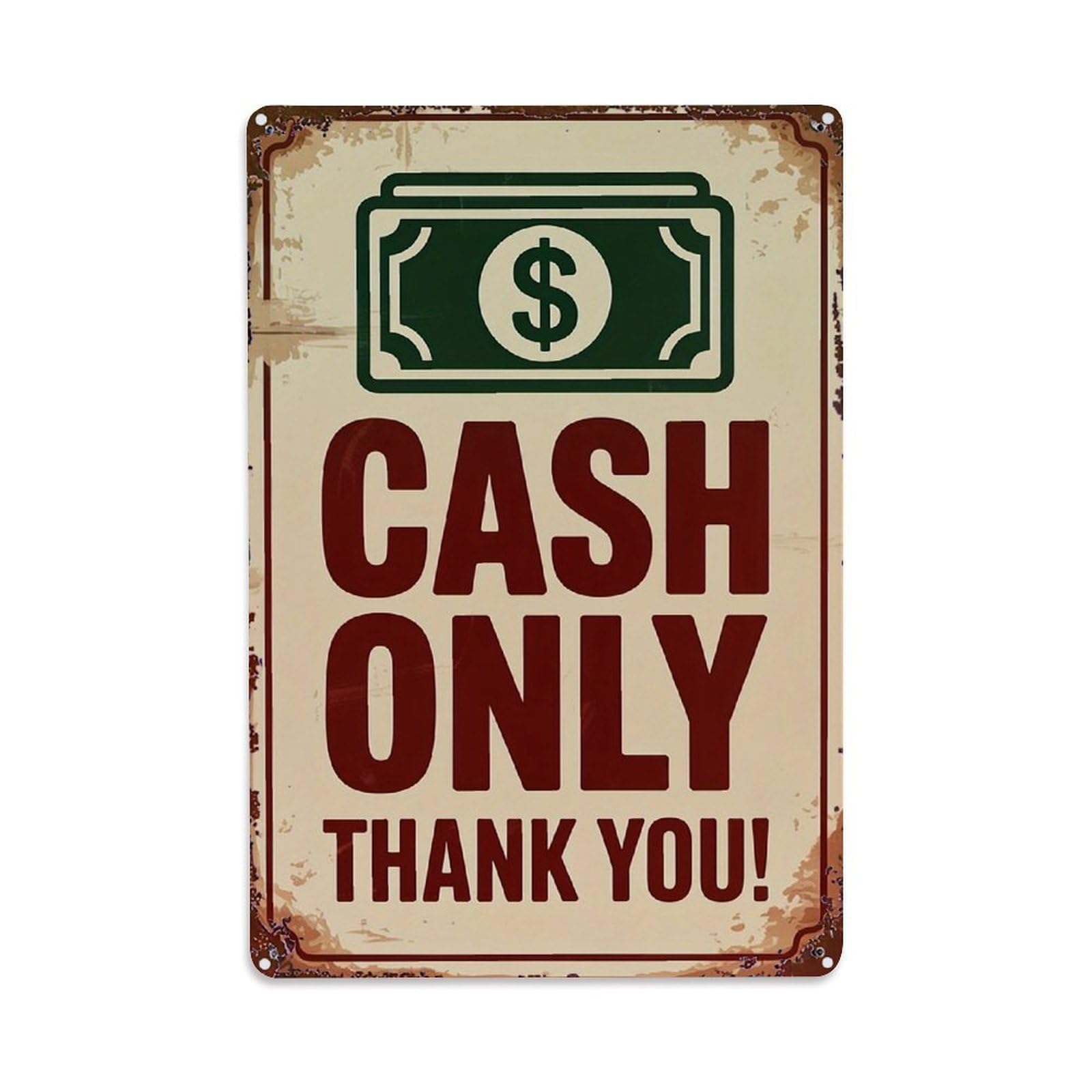 Jdfenggu Vintage Cash Only Thank You Sign Retro Metal Tin Sign, Metal Poster For Bar, Home, Man Cave, Kitchen, Laundry Room Art Decor 8X12 Inch