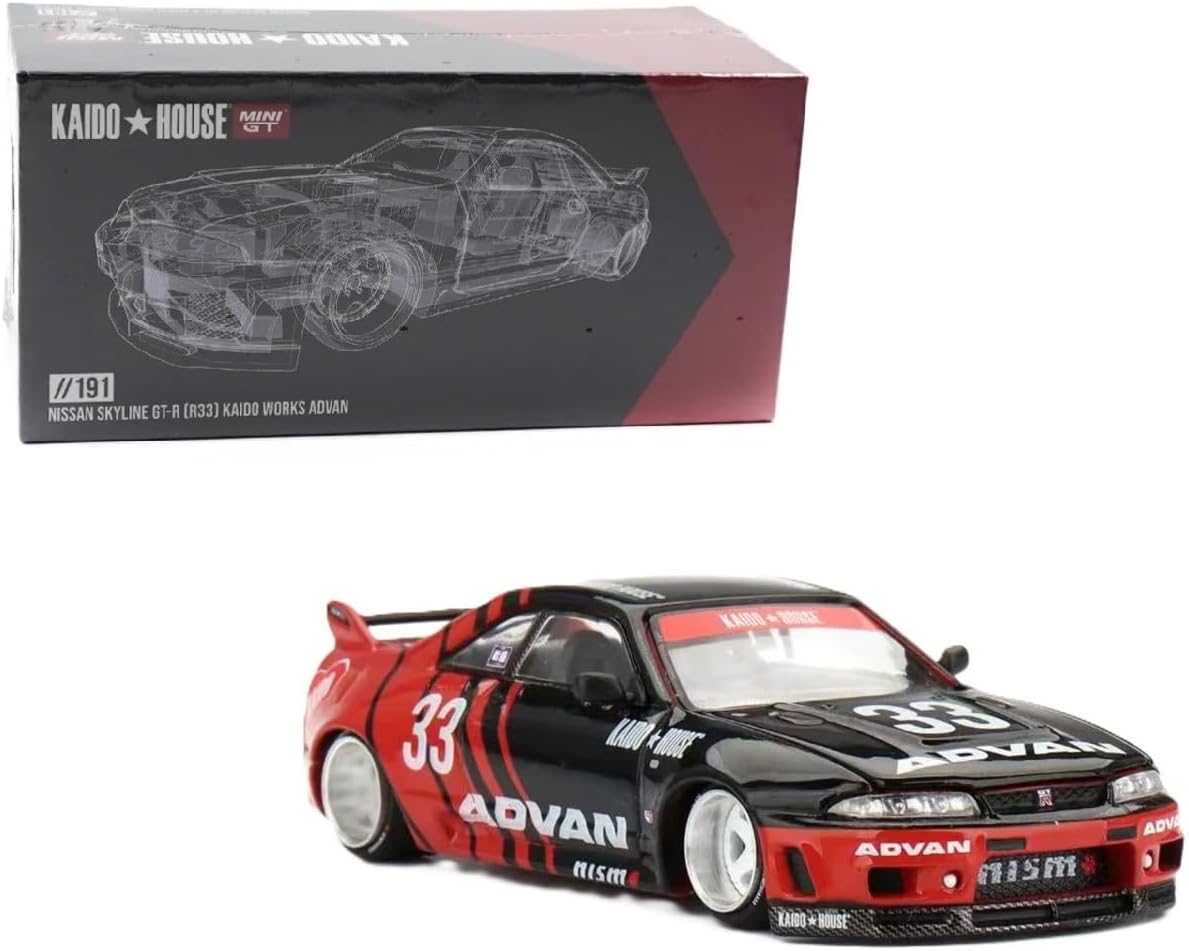 1:64 Scale Diecast Model Car Compatible with Nissan Skyline GT-R (R33) Kaido Works ADVAN Limited Edition by Kaido House KHMG191