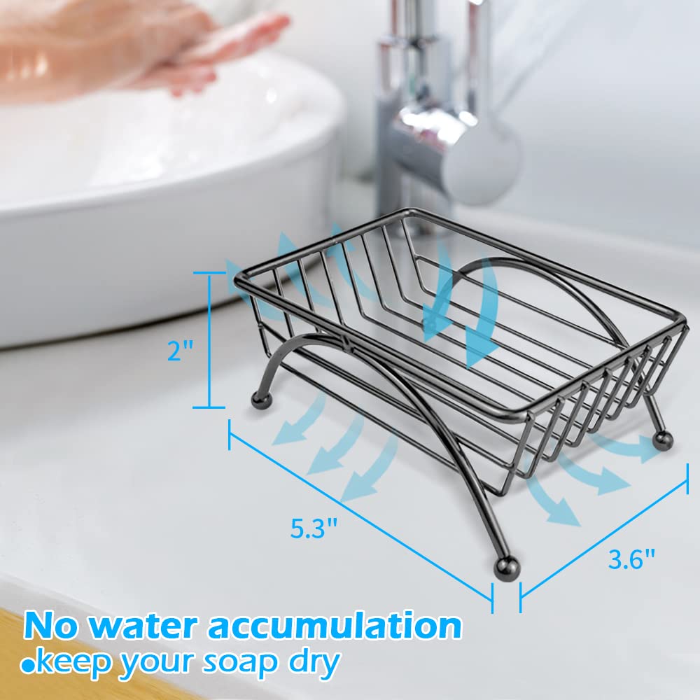 Porta Sapone in Metallo con PVC Salva Sapone, Portasapone Solido Soap Drenante per Bagno, Doccia e Lavabo, Scatola Porta Sapone Efficiente Porta Saponetta(Nero