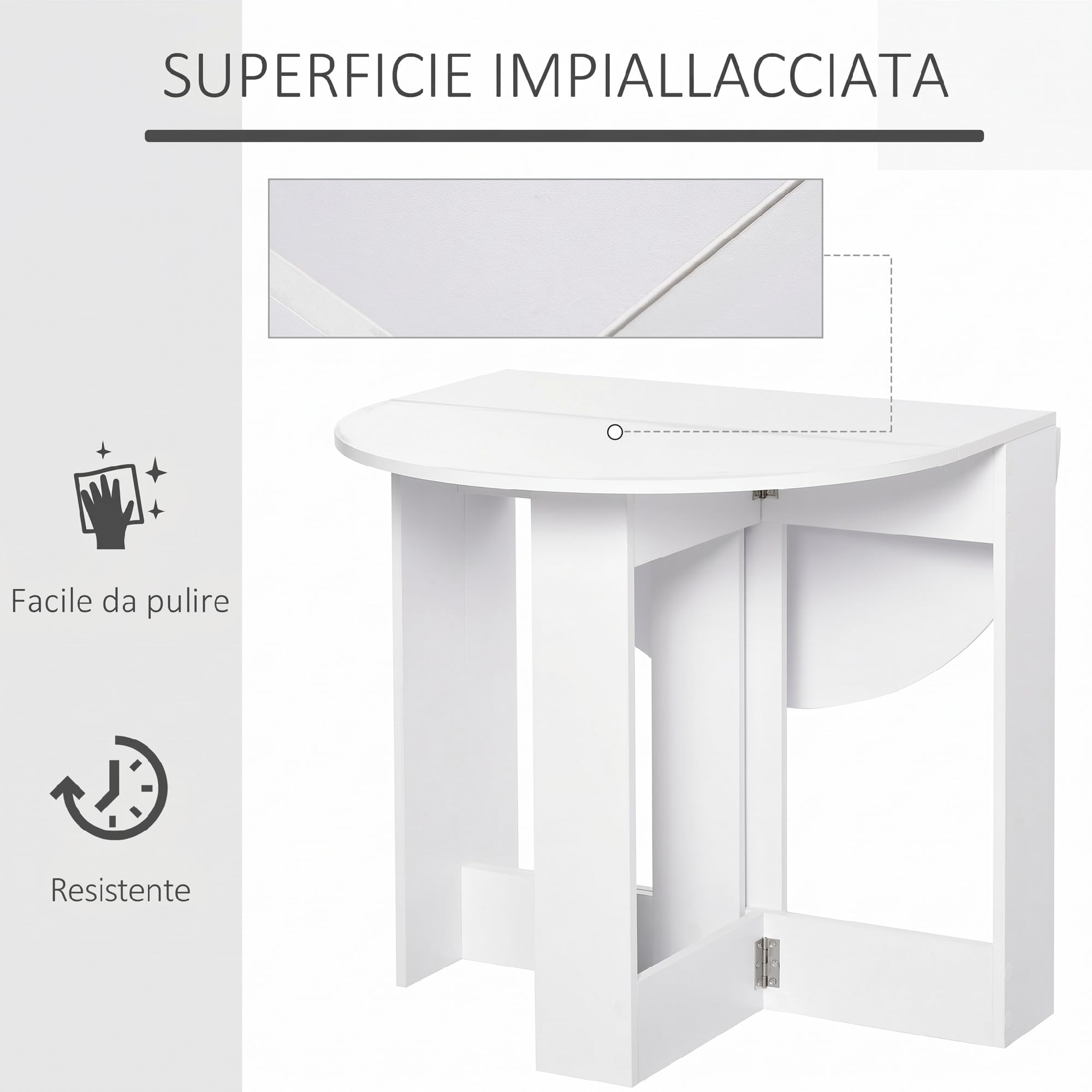 HOMCOM Tavolo Pieghevole da Pranzo Allungabile 104x76x73.7 cm Bianco | 2 Ribalte, Salvaspazio, Tavolo da Pranzo Estensibile in Legno, per Soggiorno e Cucina