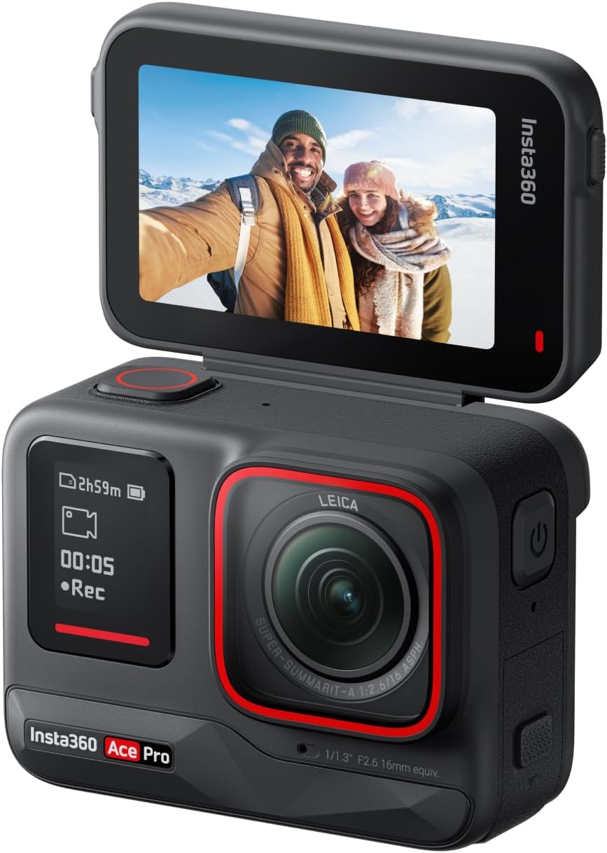 Ace Pro - Waterproof Action Camera Co-engineered with Leica, Flagship 1/1.3" Sensor and AI Noise Reduction for Unbeatable Image Quality, 4K120fps, 2.4" Flip Screen & Advanced AI Features