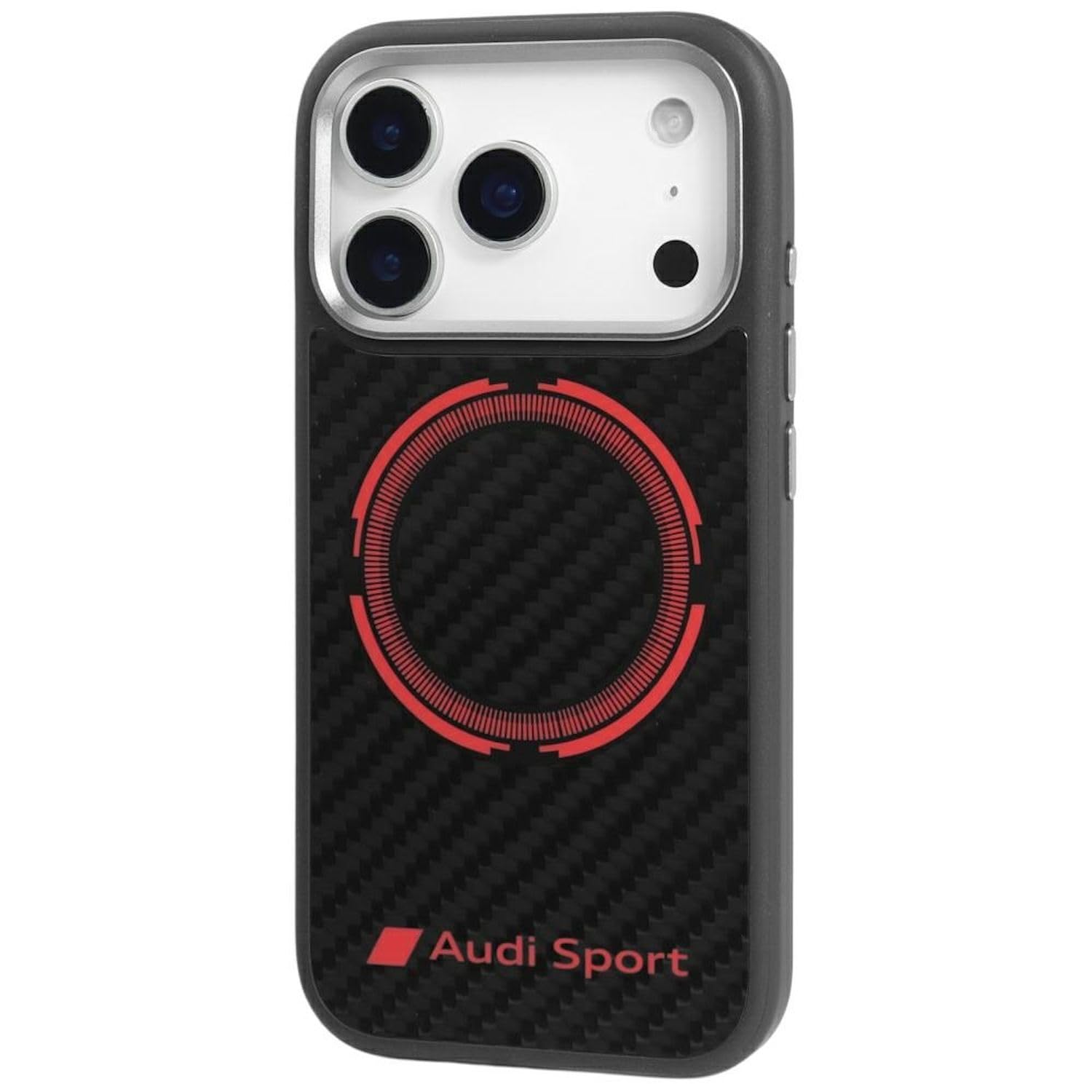 Audi RSQ Sport Cercle rouge en fibre de carbone compatible avec MagSafe Coque pour iPhone 17 Pro Max (Noir)