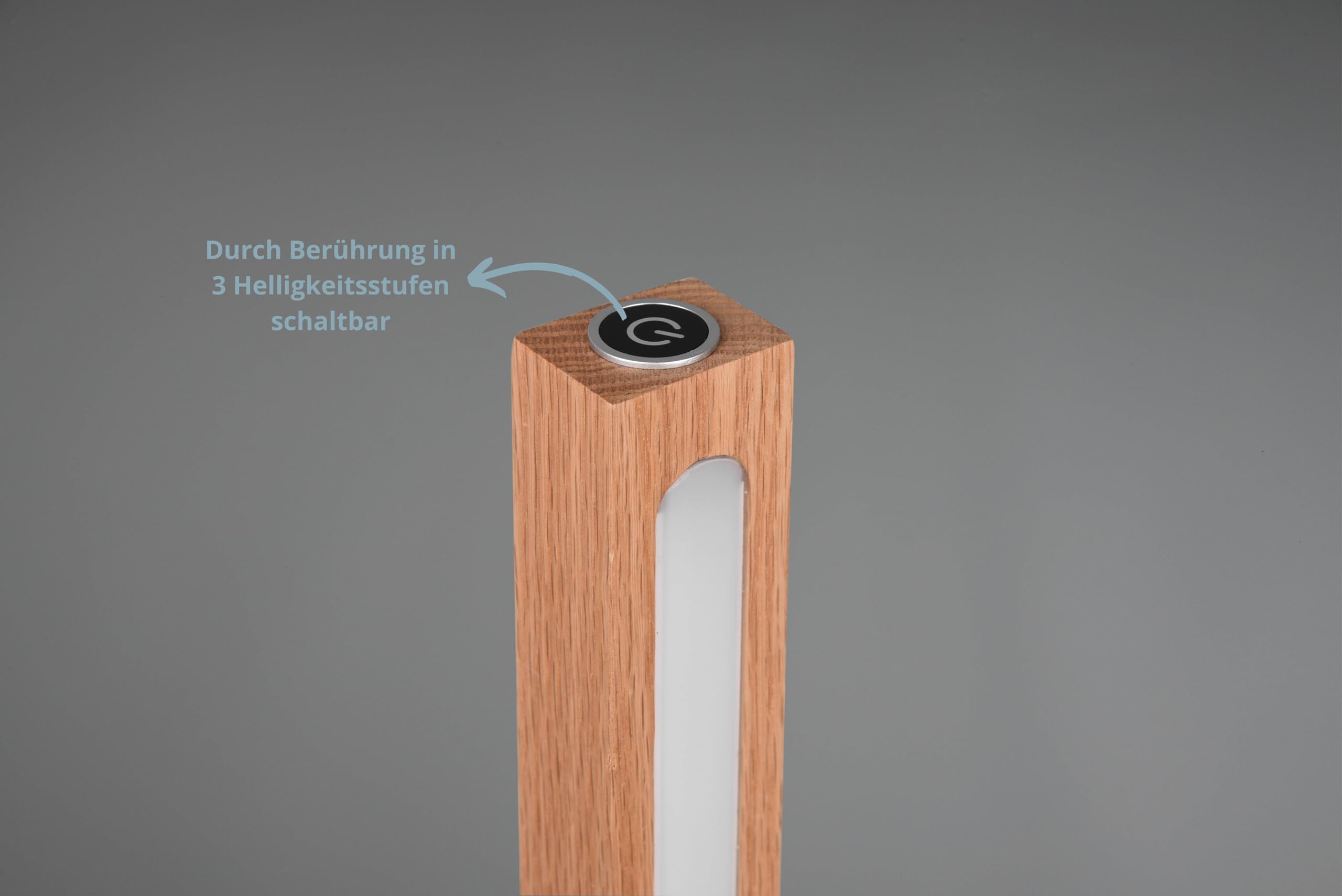 Bella LED Stehleuchte, Stehlampe mit 4-fach Touch Dimmer, puristisches Design, Korpus aus Holz, inkl. 20 Watt Leuchtmittel, Höhe: 115 cm