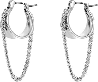 TGNEL Titanium Mens Hoop Earrings Chain Link Dangle Earrings for Sensitive Ears, Small Titanium Hoop Earrings Men Women