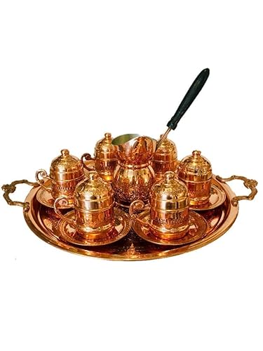 Miniatura 1 de Turkish Copper Coffee Set for 6, Greek Arabic Coffee Serving Set, Pure Copper Copper Cups.