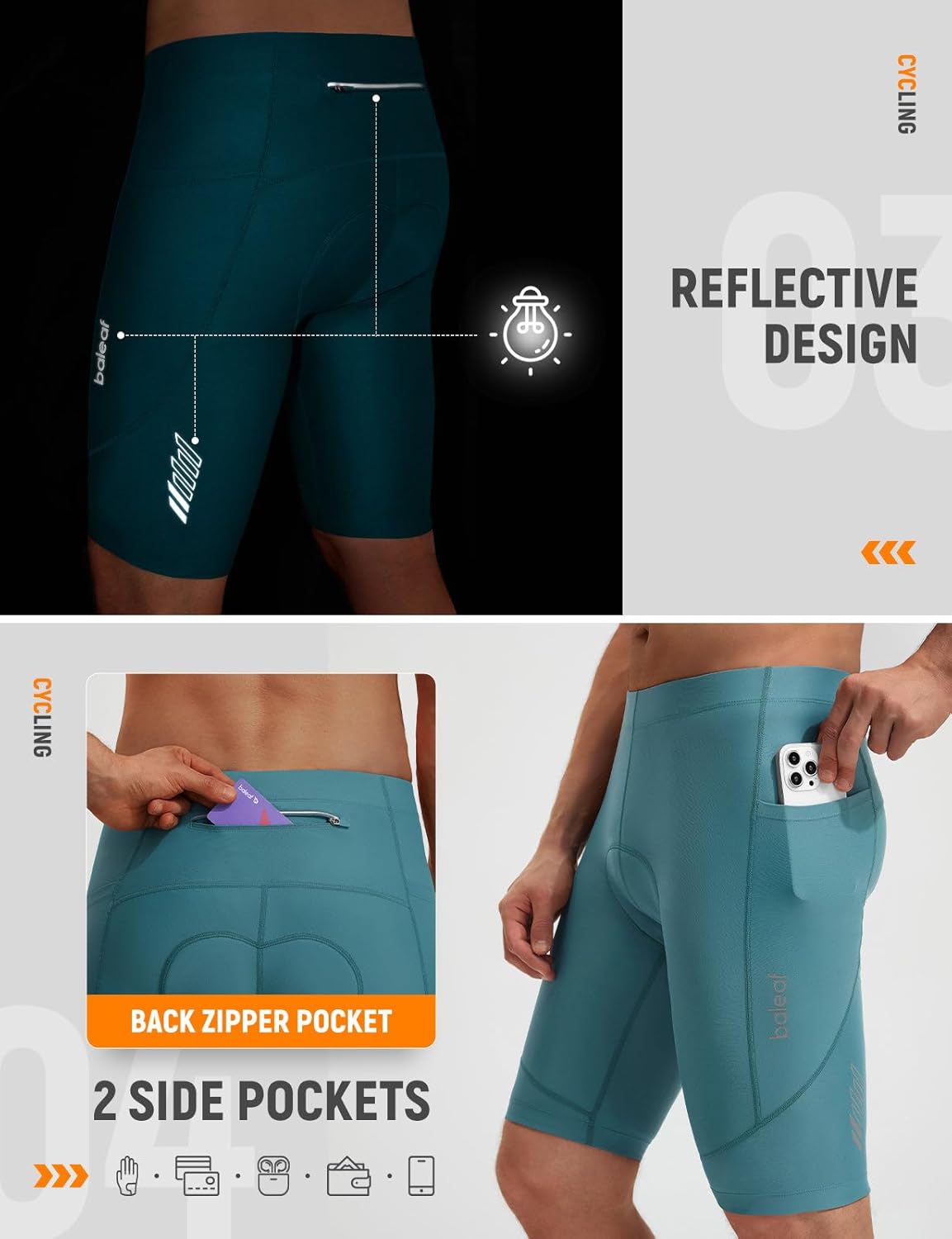 baleaf Men's 4D Padded Bike Shorts Cycling Zipper Pockets Biking Bicycle Mountain Riding Biker Cycle UPF 50+ - Image 5