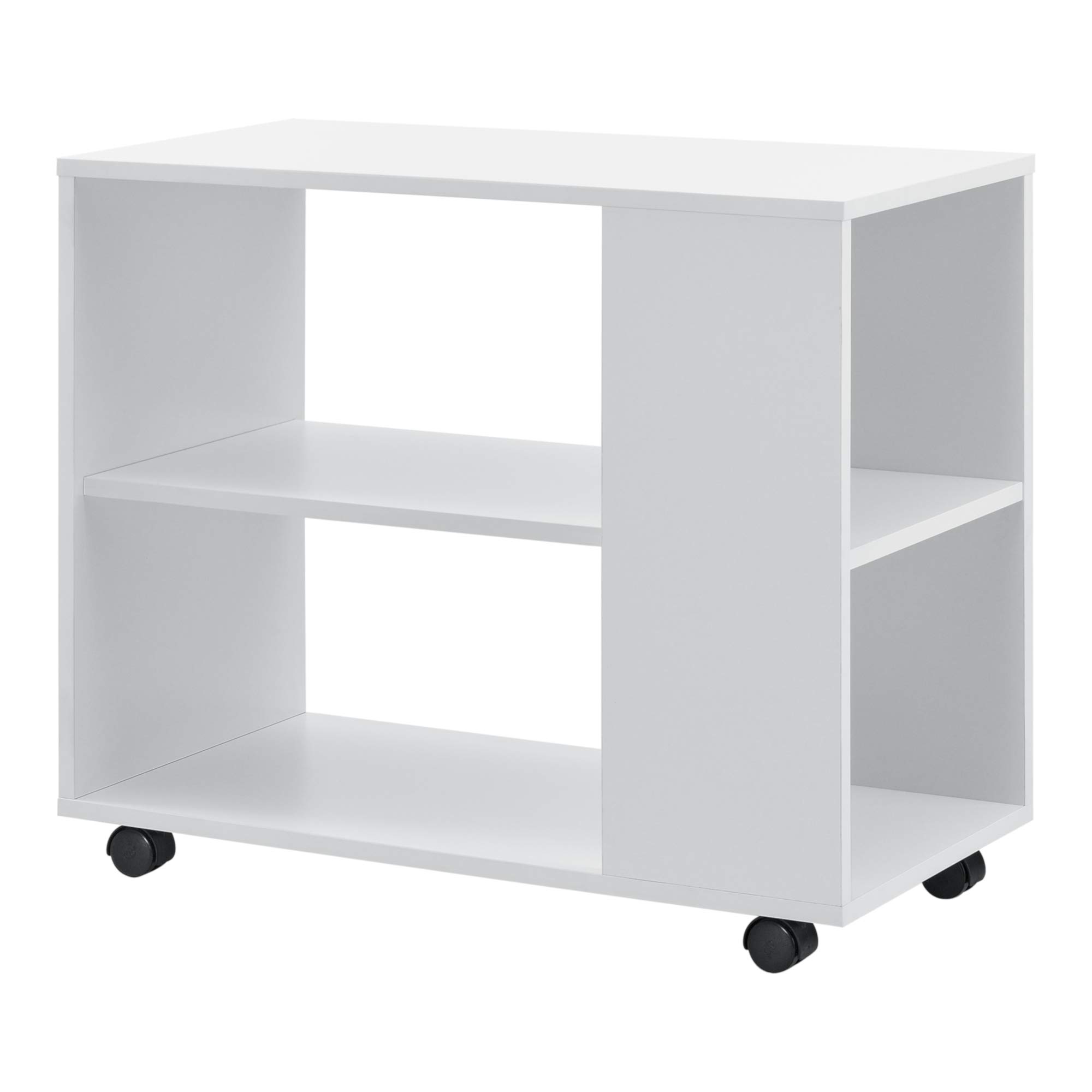 [en.casa] Tavolino Laterale con Rotelle Tavolo Basso da Divano con Ripiano e Ruote Consolle Portatile per Soggiorno Salotto Studio 60 x 70 x 35 cm - Bianco