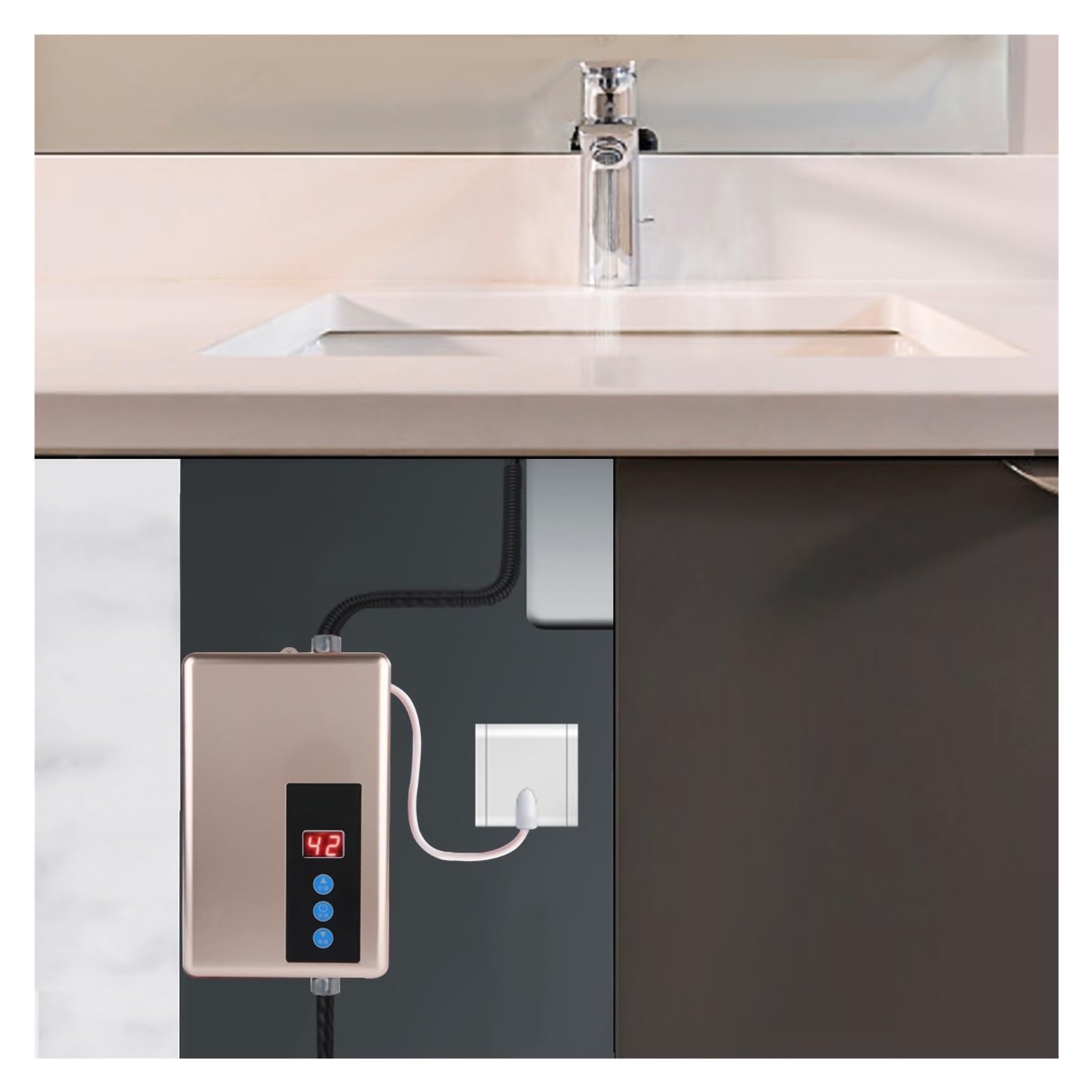 Mini Calentador De Agua Eléctrico Instantáneo 5500 W Caliente For Ducha Sin Tanque, For Cocina RáPido Y CóModo(Black)