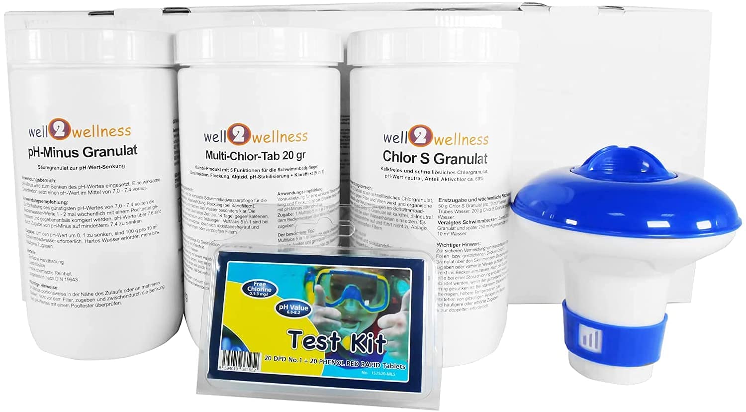 well2wellness® Pool Komplettset Wasserpflege - Schwimmbad Wasserpflege Kit CLEWA 5in1