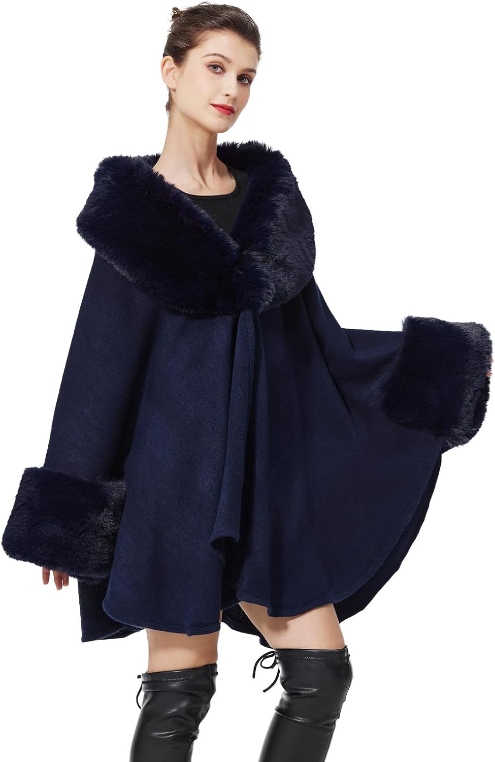 BEAUTELICATE Kunstbont Poncho Sjaal Elegante Trui Stola Middeleeuwse Poncho Cape Kunstbont Schouder Warmer Korte voor WinterJas Trench Coat Avondjurk (Donkerbruin - onregelmatig Patroon,S