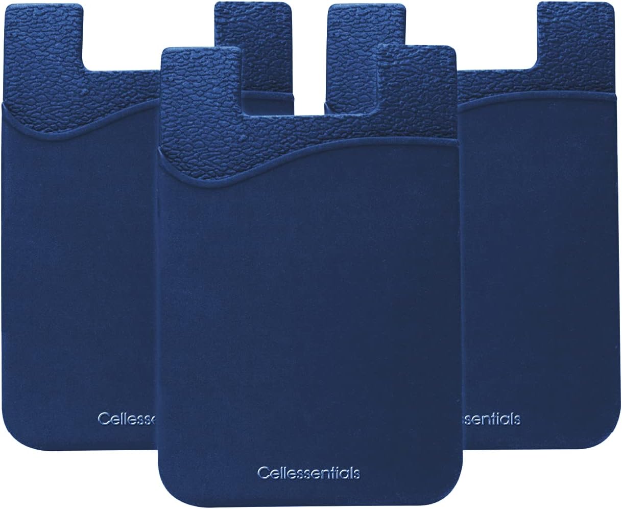 USA Merchant Redesigned Card Holder - Silicone Stick on Cell Phone Wallet with Pocket for Credit Card ID Business Card - iPhone Android & Smartphones (Navy)