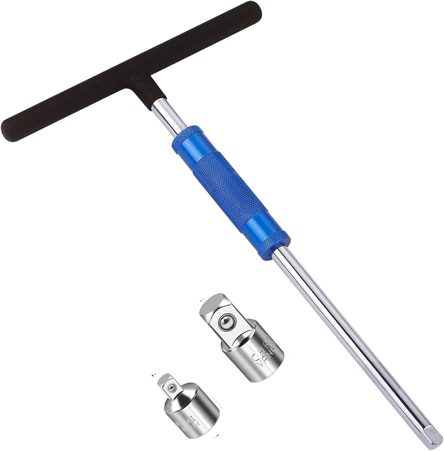 3/8" Spinner T-Handle Wrench,3/8-Inch Drive T Handle Socket Driver,13” T-Handle Wrench for Motorcycle Tool Accessories with 3/8 to 1/4 and 3/8 to 1/2 inch Adapter