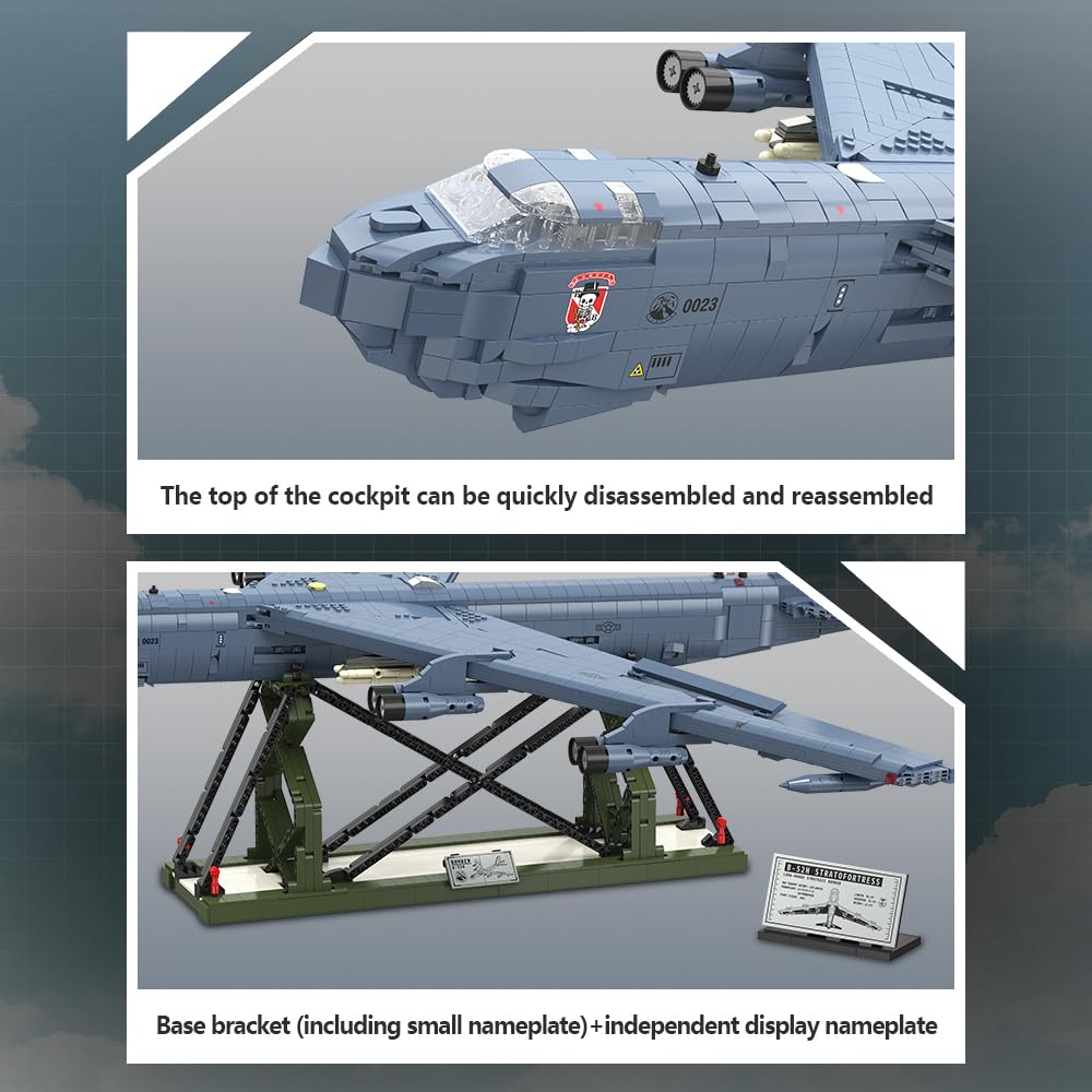 MISINI M8028 1:50 B-52H Stratofortress Bomber Klemmbausteine Bausatz, Große MOC Militärflugzeug Modell mit Stand, Sammlergrade Armee Flugzeug Geschenk für Militärfans und Erwachsene-5196 Stück