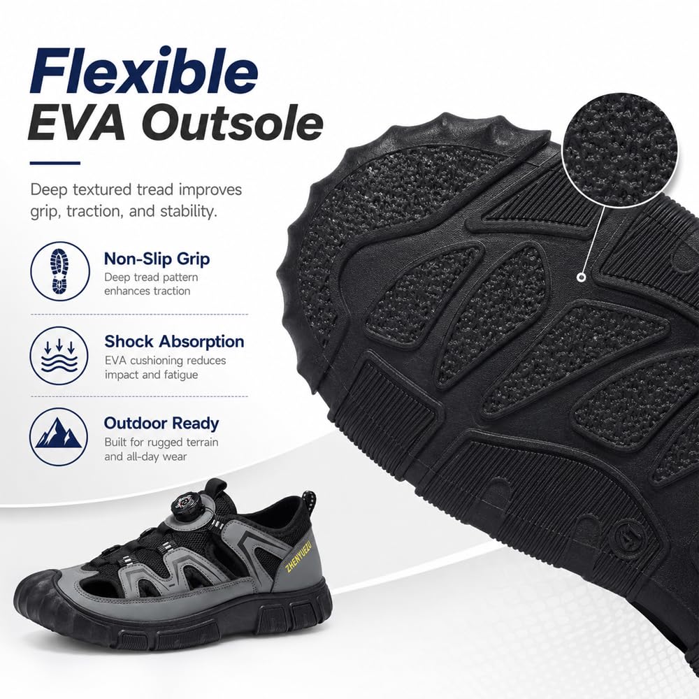 Hixingo Sandali Uomo Estivi Trekking,Casual Sandali Sportivi Outdoor con Lacci Girevoli Antiscivolo Leggeri Scarpe da Trekking Traspiranti per L'Estate