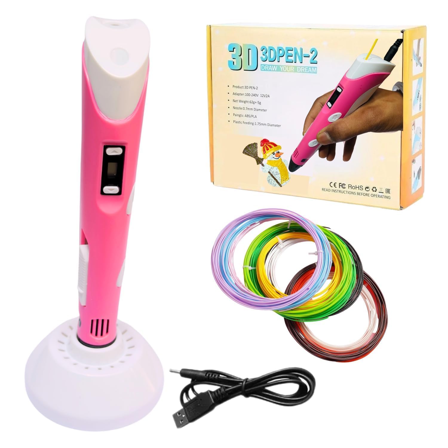 RRS Enterprises 3D Printing Pen with LCD Display & 3 PLA Filaments 1.75mm | Creative Drawing and Modeling Tool for Kids & Adults | DIY Educational Art and Craft Pen | Pink-picture-11