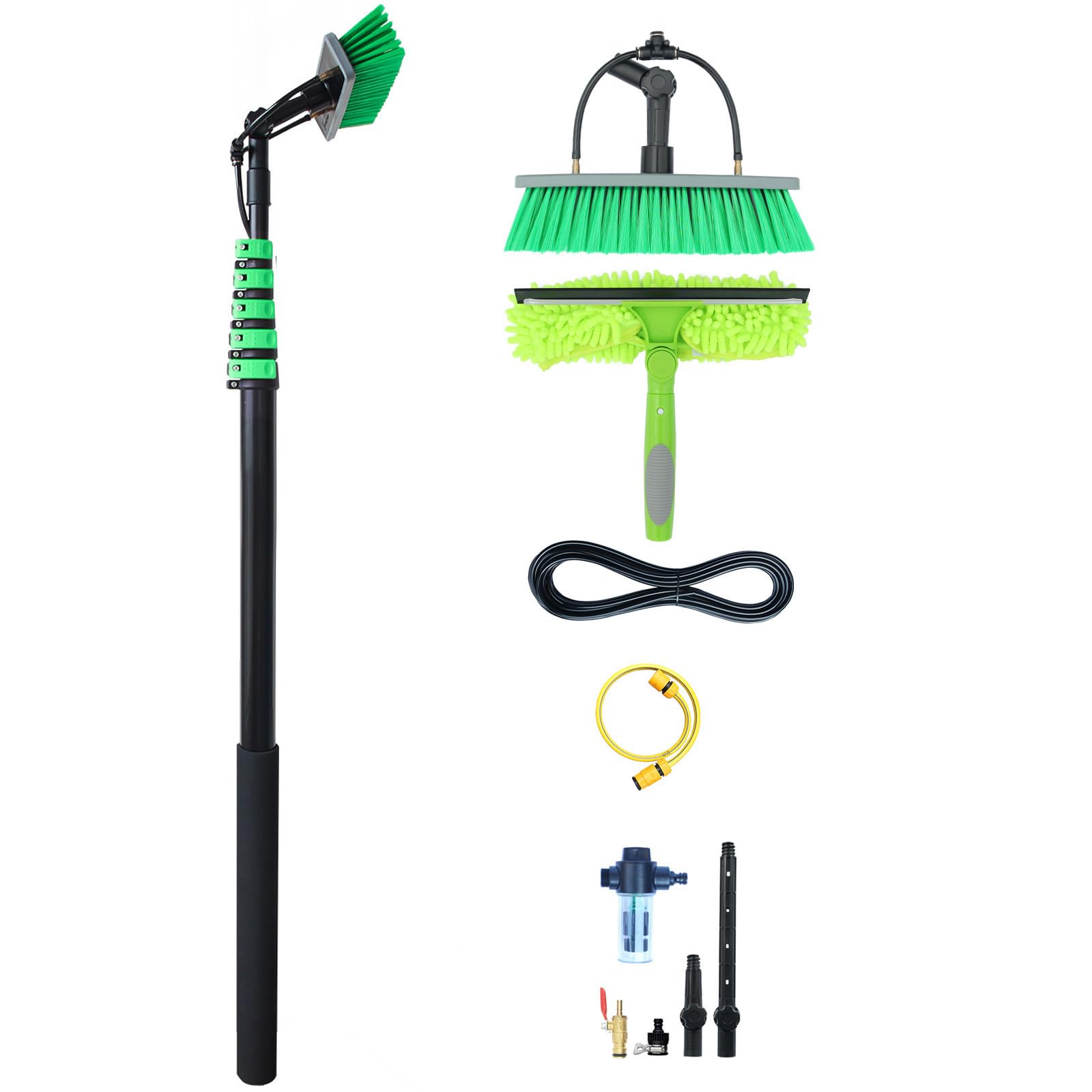 Pro Telescopic Water-Fed Cleaning Pole - 7.2m Lightweight Aluminium Kit with Water-fed Brush, Squeegee & Soap Dispenser & 12m Hose - for Solar Panels, Windows, Roofs & Cars (7.2M)