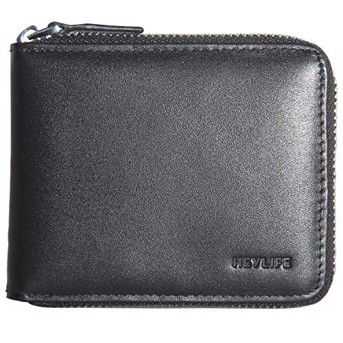 HEYLIFE Mens Zipper Wallet Leather RFID Multi Card Holder Bifold Cases Purse (Black)