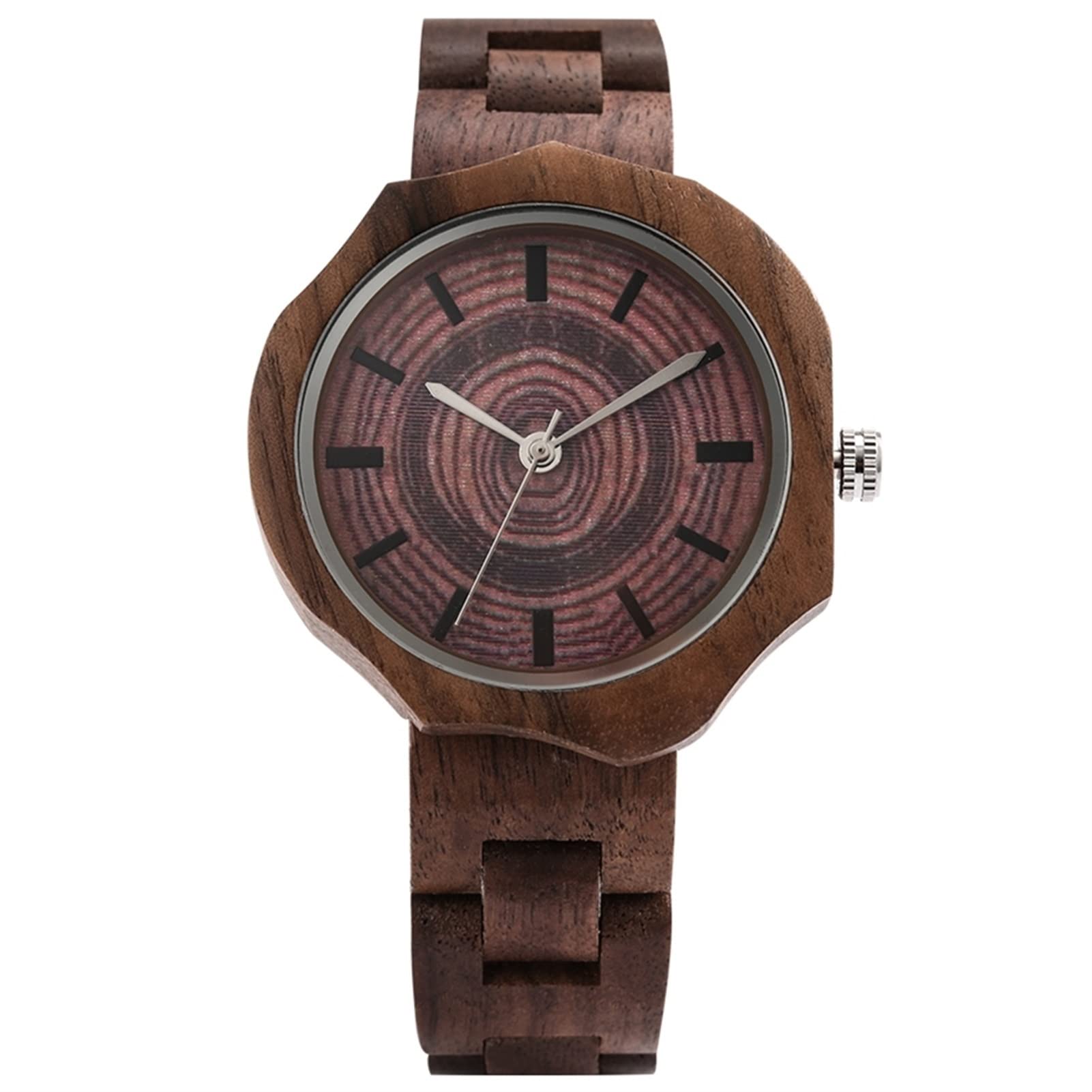WMDSYGD Irregular Shaped Dial Design Retro Tree Rings Wheel Circle Quartz Wooden Watch Wooden Bracelet Analog Wristwatch Men's Wrist Watches (Color : Tree Rings Dial)