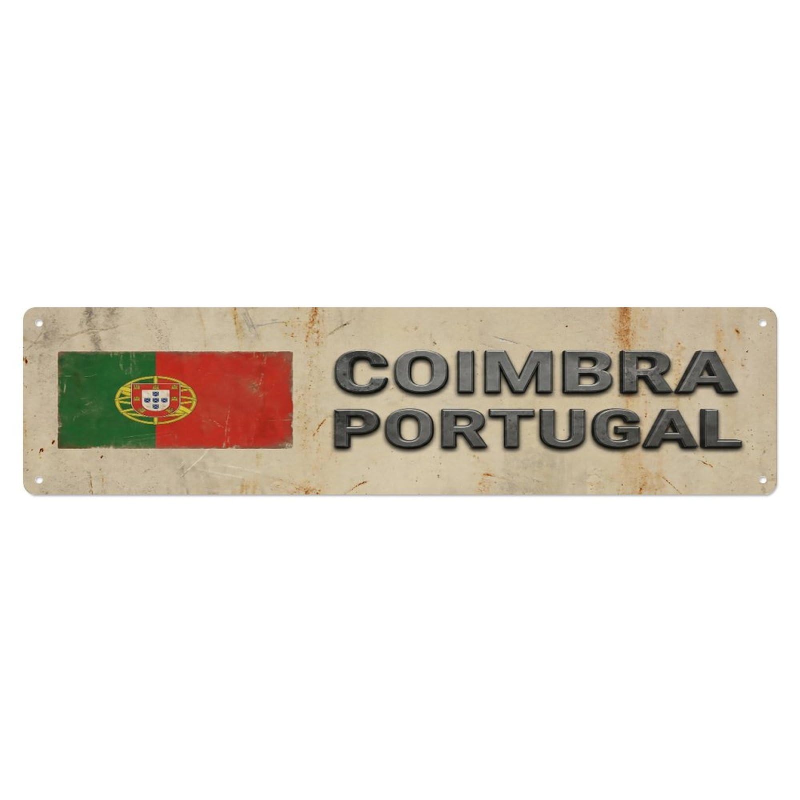 Vintage Coimbra Portugal Flag Decor Rustic Travel Metal Tin Sign