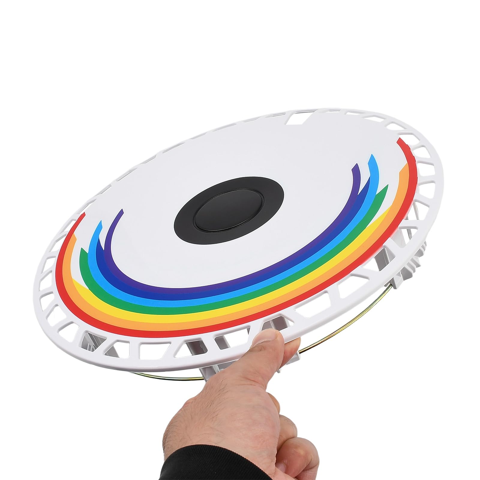 Blueshyhall Zestaw 4 kołpaków, białe, matowe, z tęczowym wzorem, 30 cm, do felg stalowych z tworzywa sztucznego ABS, z motywem, kołpaki, tuning, akcesoria zewnętrzne