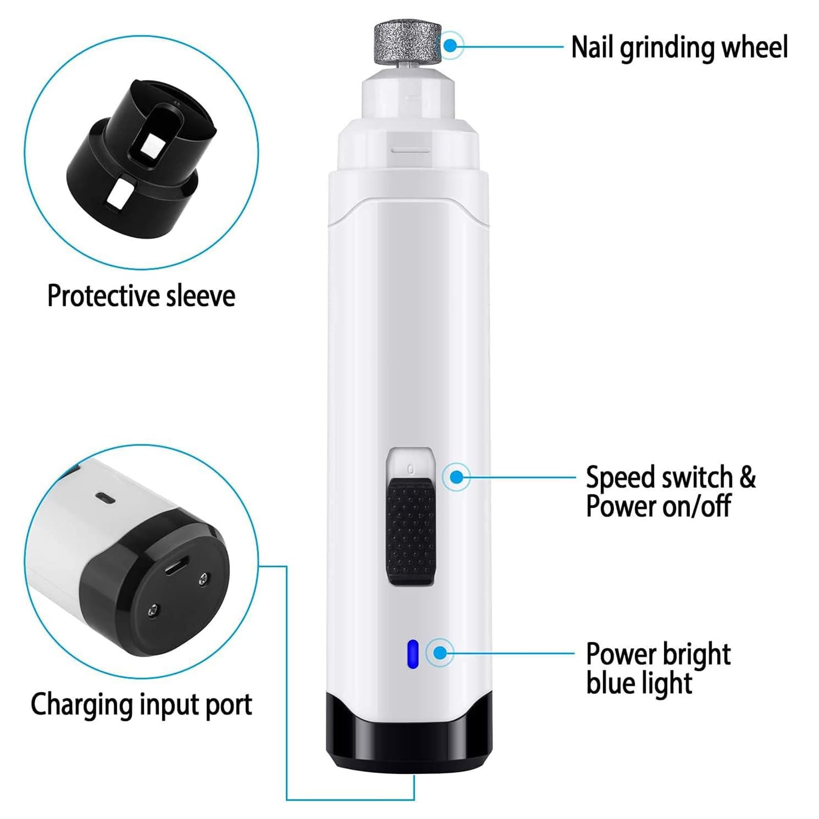 Cortaúñas Para Gatos, Kit De 3 Cortaúñas Para Mascotas Con Mango Ergonómico, Potente Motor De 2 Velocidades/funcionamiento Silencioso (50 DB)/amoladora De Brocas De Tambor De Diamante, Para Perros