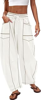 Pantalones deportivos de cintura alta y pierna ancha para mujer, holgados y deportivos, con cordón ajustable, para estar en casa