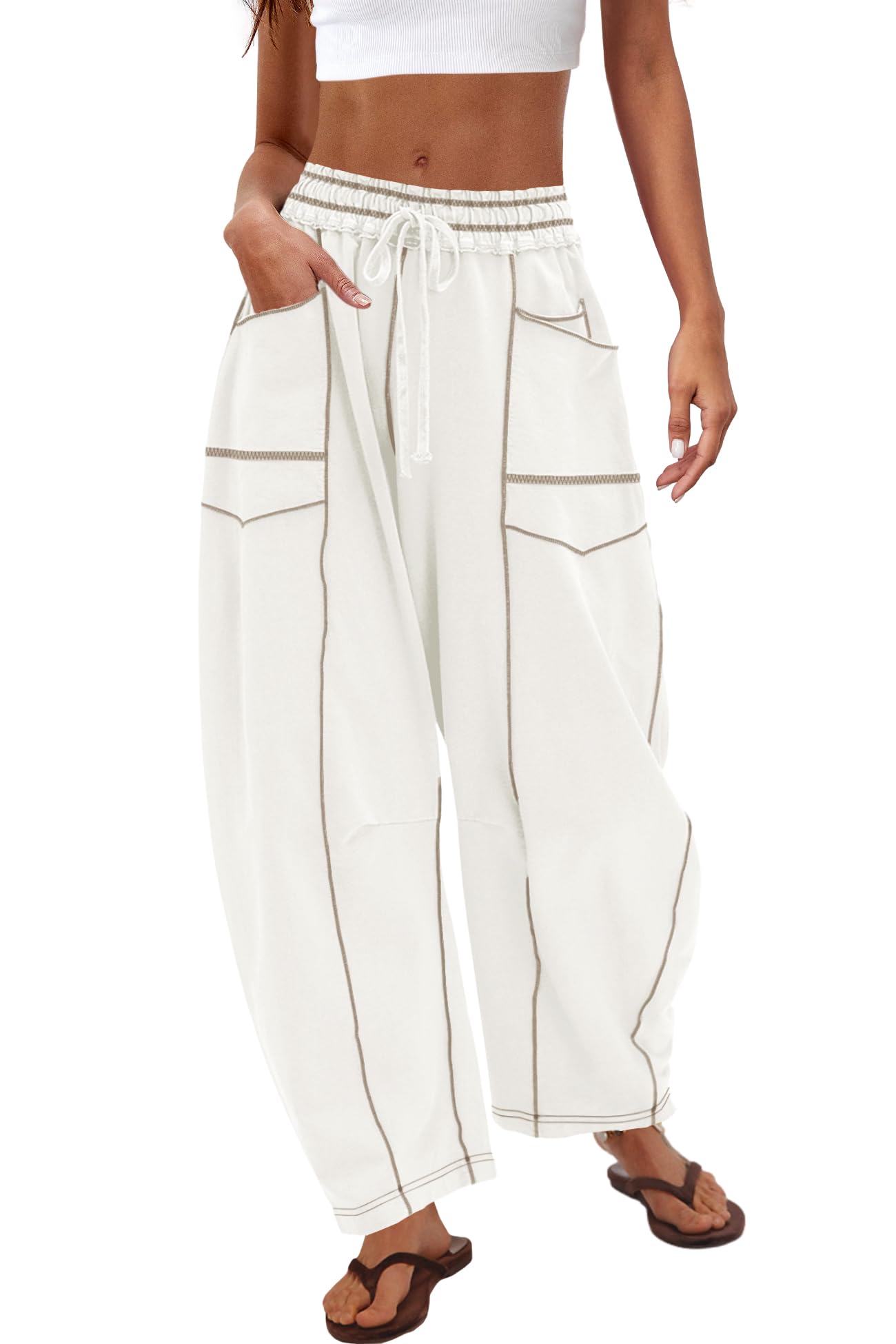 Nirovien Womens Barrel Sweatpants High Waisted Wide Leg Pants Drawstring Athletic Baggy Pants Lounge Sweats