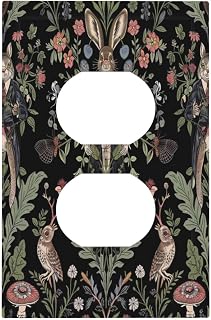 Decorative Outlet Covers with Retro Morris Floral Motifs Rabbit Birds Design 1 Gang Duplex Light Switch Cover Plate Unique Wall Plates Electrical Switchplate Cover Faceplate for Bedroom Decor