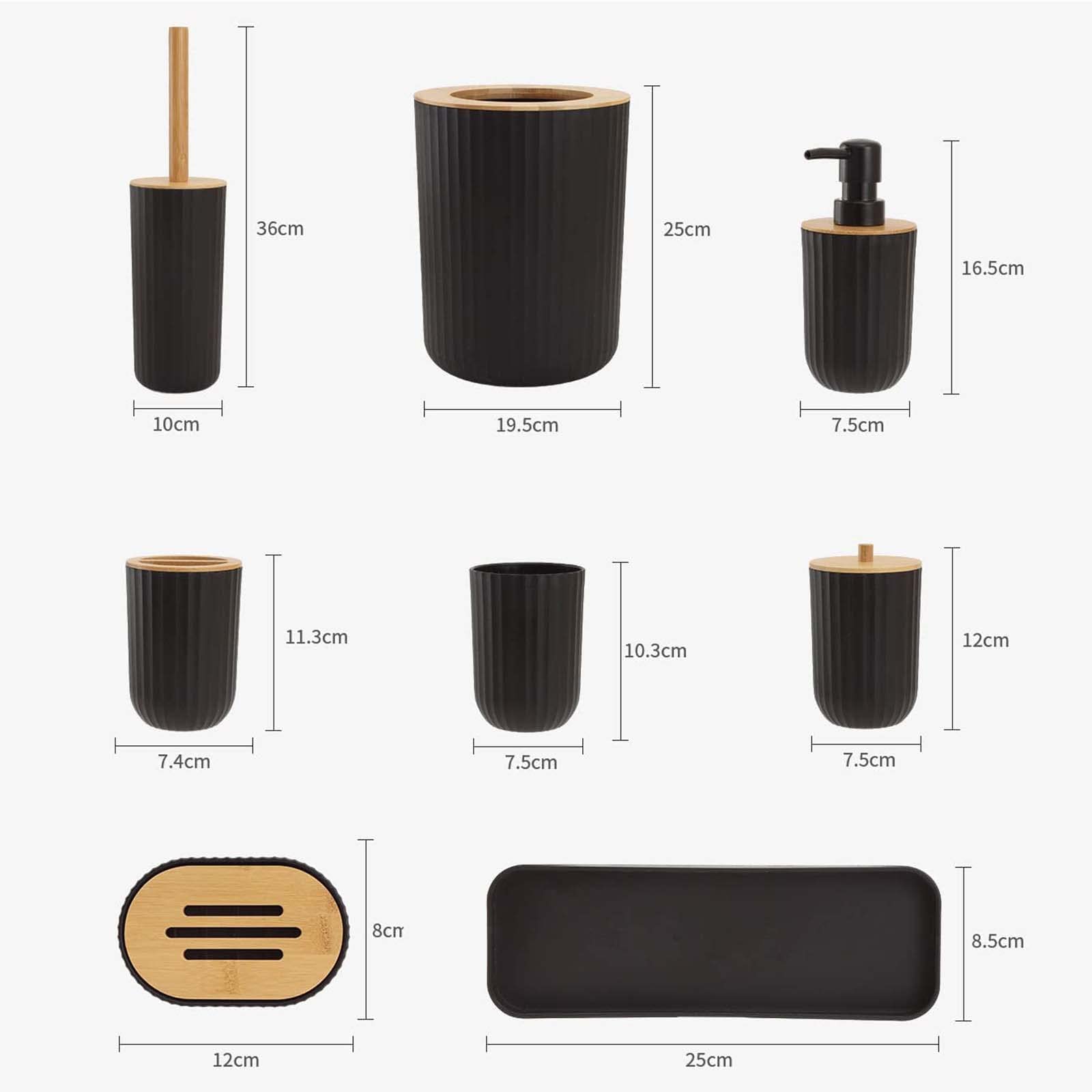 8 Piezas Juego de Accesorios de BañO, Juego de Dispensador de JabóN Hecho de Bambú, Juego de BañO, con Dispensador de LocióN, Cubo de Basura, Jabonera, Porta Cepillo Dientes,Blanco