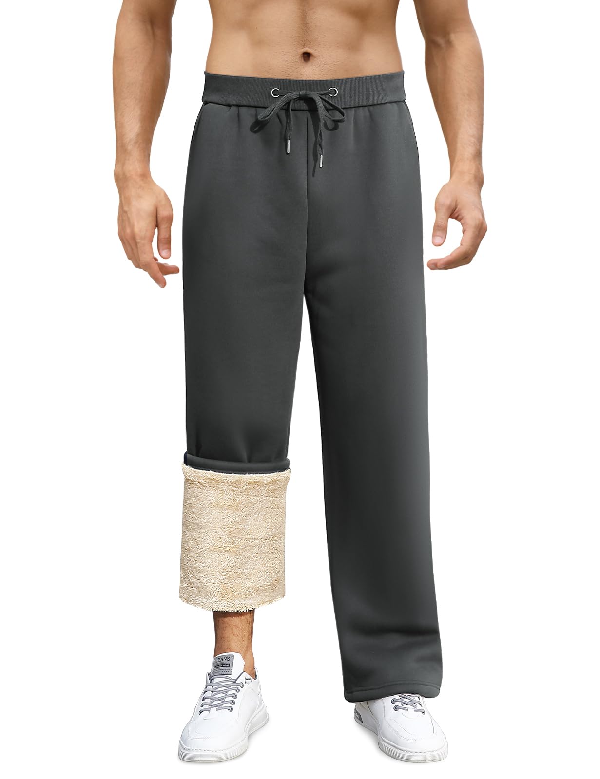 PASUDA Pantaloni da Jogging Uomo Invernali Pantaloni Tuta in Pile Pantalone Jogger Sportivi da Uomo Larghi Casual Cotone Pantaloni Gamba Dritta Trousers con Coulisse e Tasche
