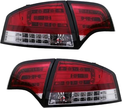 LED Tail Lights Red Clear For Audi A4 B7 Sedan 2005-2008 Rear Lamps 4Door Pair