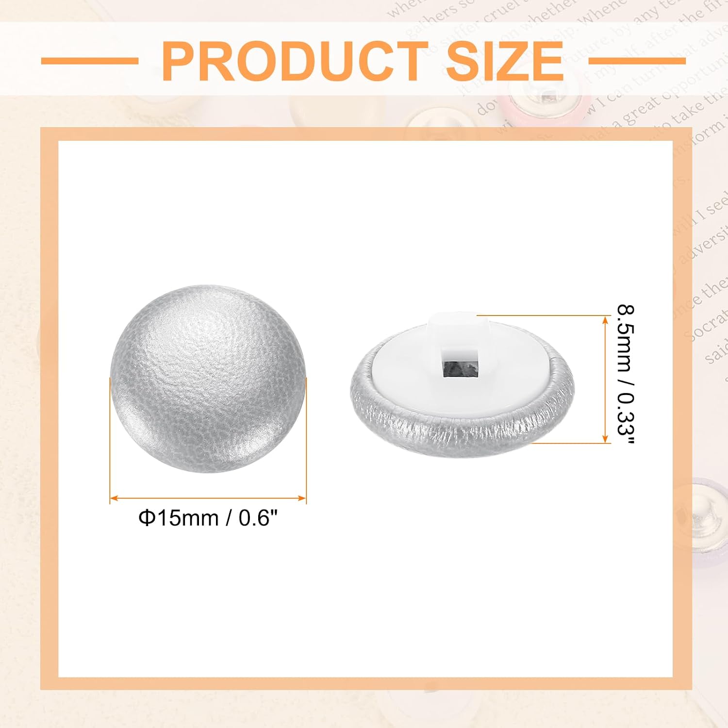 HARFINGTON 25pcs PU Leather Covered Buttons 15mm Diameter Round Plastic Shank Craft Replacement Sewing Buttons for Clothing Decoration DIY Accessories, Silver image 2