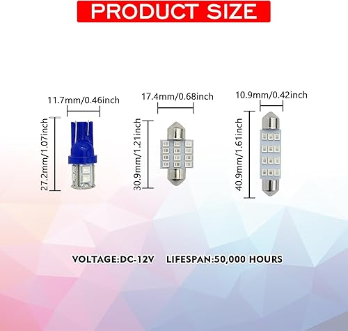 Miniatura 8 de pvotawp Juego de 18 bombillas LED para interior de automóvil, juego de bombillas LED T10 de 1.220 in y 1.614 in, bombillas de repuesto para luces de