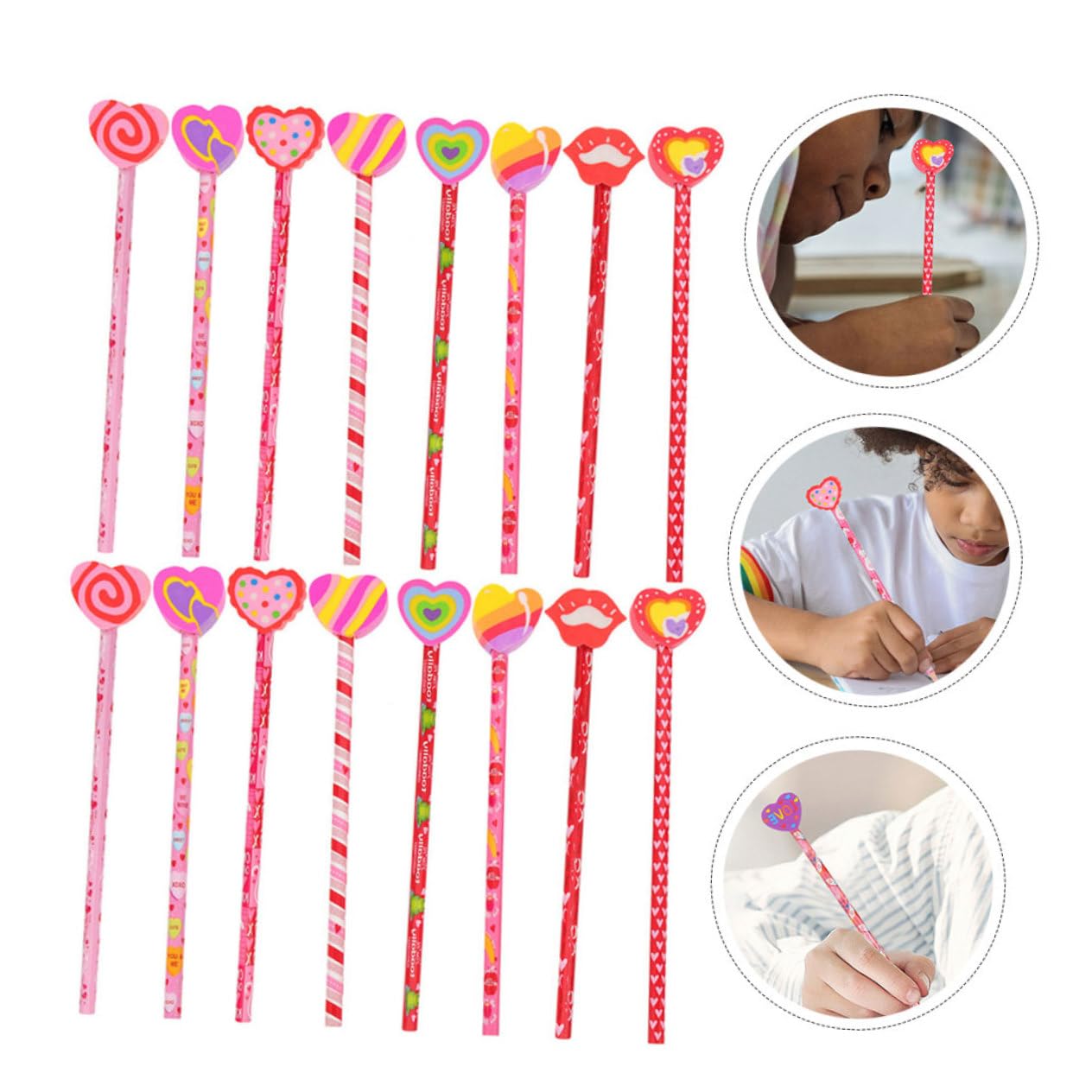 NUOBESTY 5 Ensembles Crayon Saint Valentin Crayons Pour Pochettes De Fête Remplisseur À Thème Fin Service Stylo Empiler Terme Cœur Gommes Gommes Mignonnes Le Accessoires Bois 18 Pièces X 5