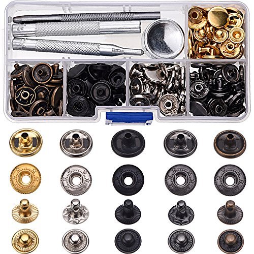 Zhehao Lot de 60 boutons-pression en cuivre sans couture avec 4 outils d'installation (12,5 mm) Noir/Bronze/Or/Blanc Cover