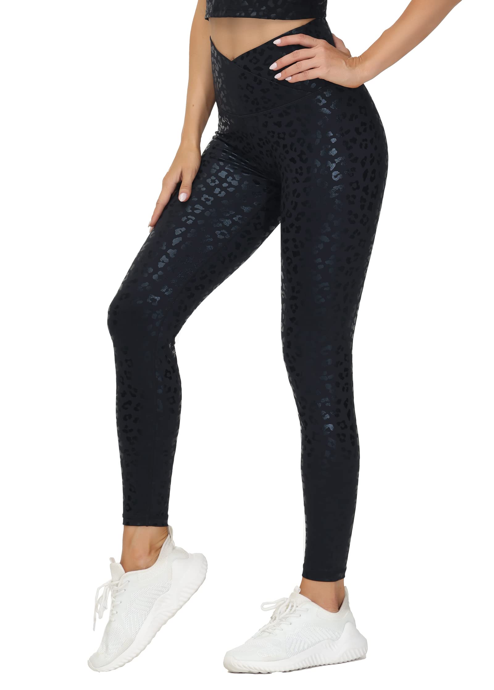 THE GYM PEOPLE Womens' V Cross Waist Yoga Leggings with High Waisted Tummy Control