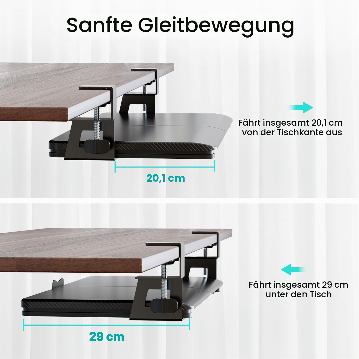 NearHub Tastaturauszug Tastatur Halterung Auszug Tastaturabage Ausziehbar Untertisch-Tastaturständer mit C Klemme,Ergonomisches Design, Karbonoptik Passt,Größe: 65cm((76 cm Klemmen) x 30cm,Schwarz