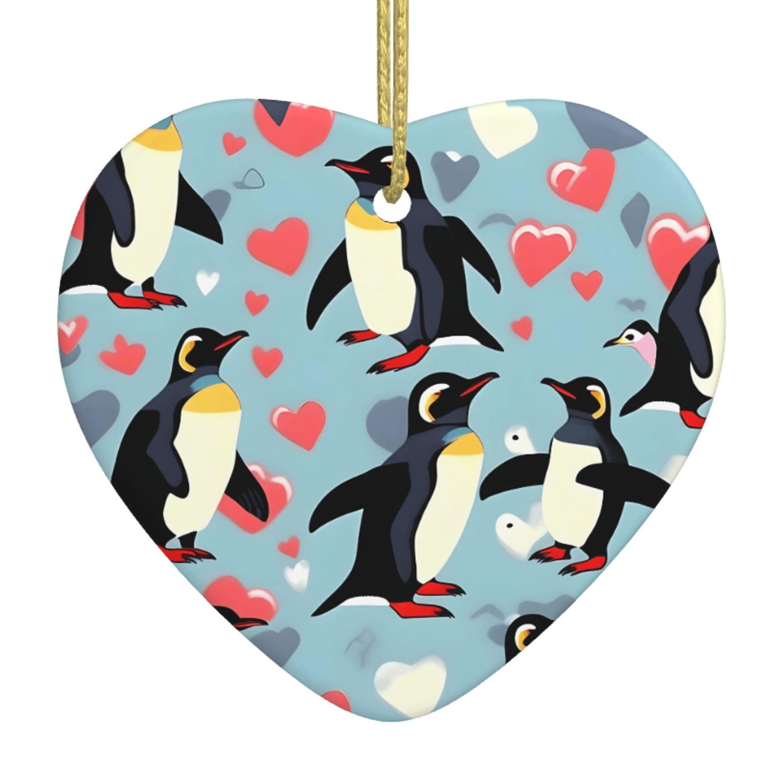 Nbtghga White I Love Penguins Print Christmas Ornaments, Ceramic Hanging Ornament, Xmas Tree Decoration, Holiday Home Decor