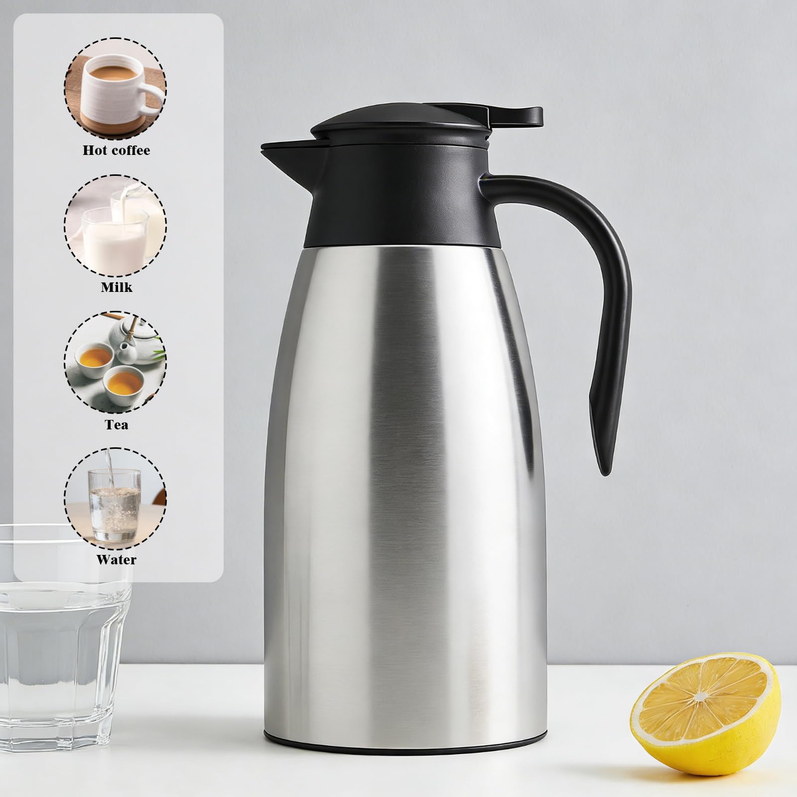 2L Bouteille Carafe Isotherme en Acier Inoxydable, Pichet Isotherme, Prévention Des Fuites pour Les Bouilloires, Les Théières pour Boissons Chaudes ou Froides