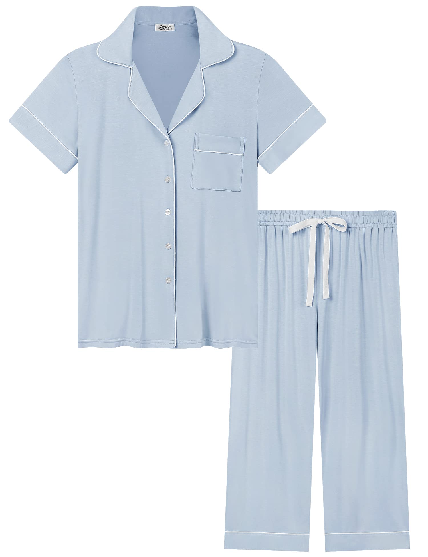 Joyaria Women's Bamboo Viscose Capri Pajamas Set - Comfortable Short Sleeve Button Down Sleepwear for Relaxation and Sle