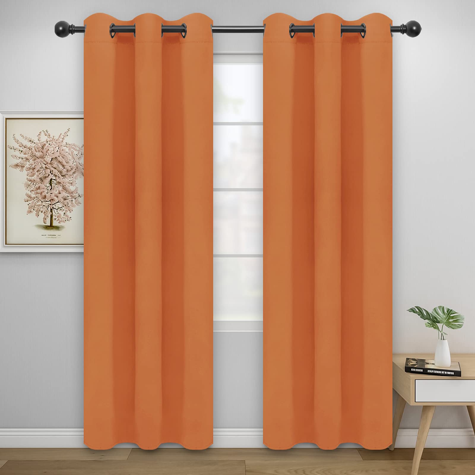 Easy-Going Blackout Curtains for Bedroom, Solid Thermal Insulated Grommet and Noise Reduction Window Drapes, Room Darkening Curtains for Living Room,