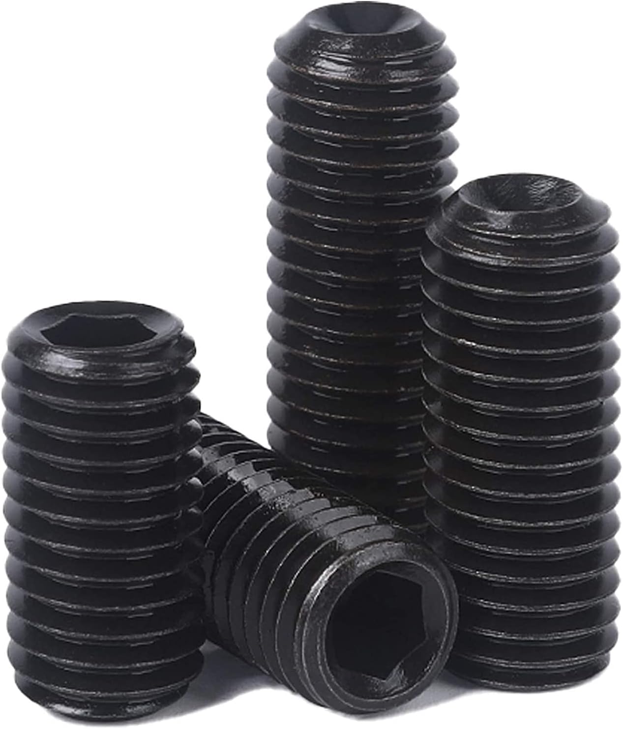 M6-1.0 x 25mm Black Hex Socket Set Grub Screws,Headless Cup Point,Flat Point Grub Bolt,Internal Hex Drive,Alloy Steel,12.9 Class Carbon Steel，External Thread 30 Pcs