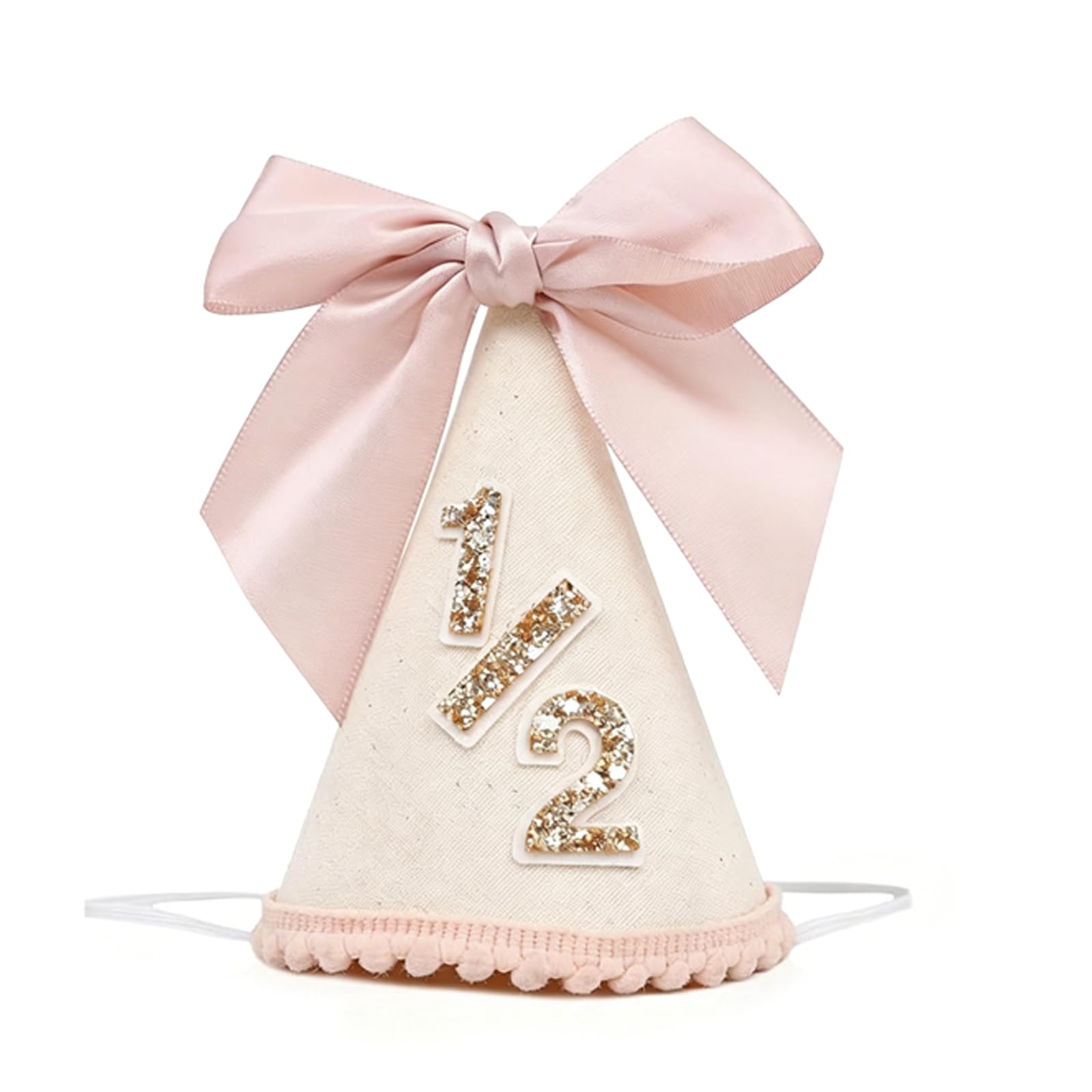 Shensuii 1/2 Birthday Hat, Glitter Cone for Baby Party, Pink 1 Pcs
