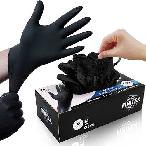 Miniatura 8 de FINITEX Guantes desechables de nitrilo negro para examen médico, 1001000 unidades, guantes de 6.3 mil sin polvo, sin látex, guantes para alimentos
