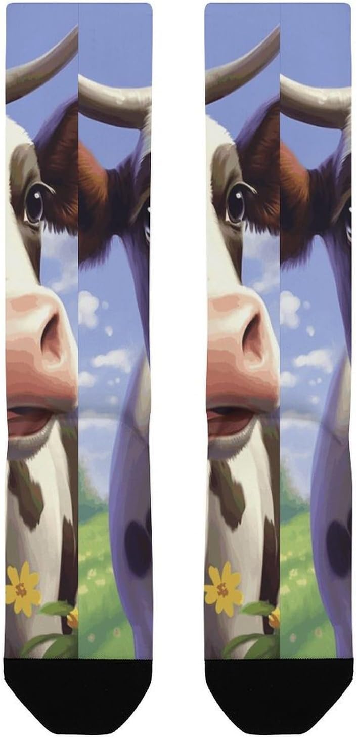 Cute Cow Compression Socks for Women Men Comfort Over The Calf Socks Moisture Wicking Breathable Athletic Sock
