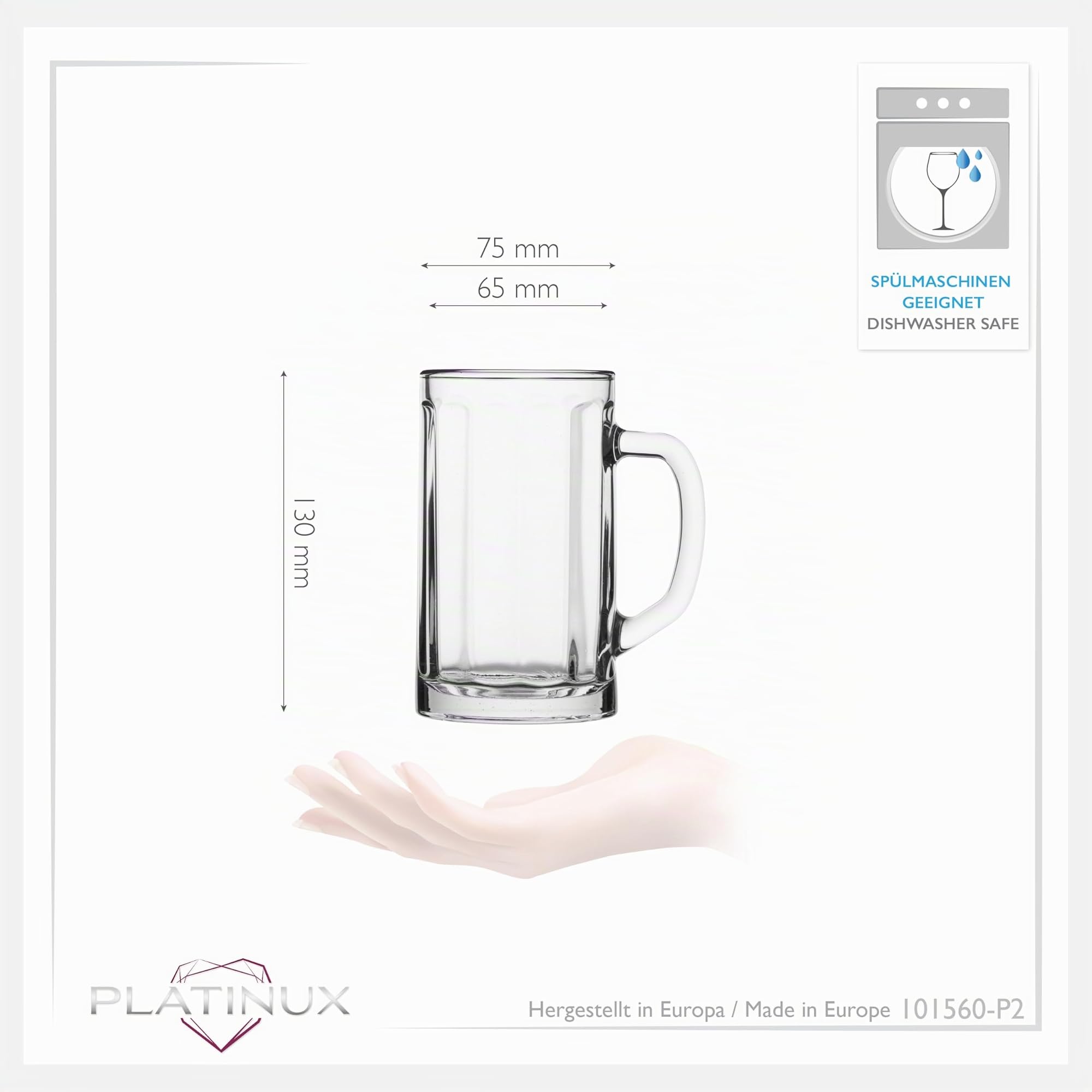 PLATINUX Bierseidel mit Henkel aus Glas Set 2-Teilig 300ml (max. 350ml) Bierkrug Maßkrug klein Bierkrüge Biergläser 0,3L