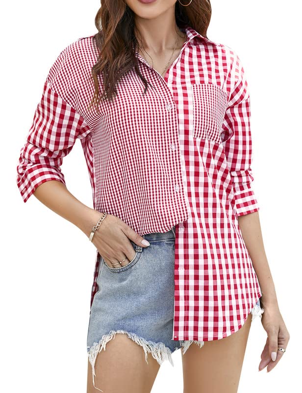 Bluse Rot Wei Kariert
